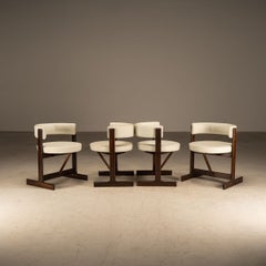 Round Modernist Wood and Leather Chair, Brazilian Mid-Century Design