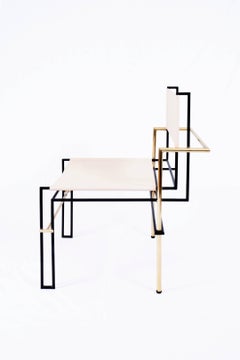 CASBAH Chair, Functionalist Inspired Brass, Vachetta Tubular by Nomade Atelier