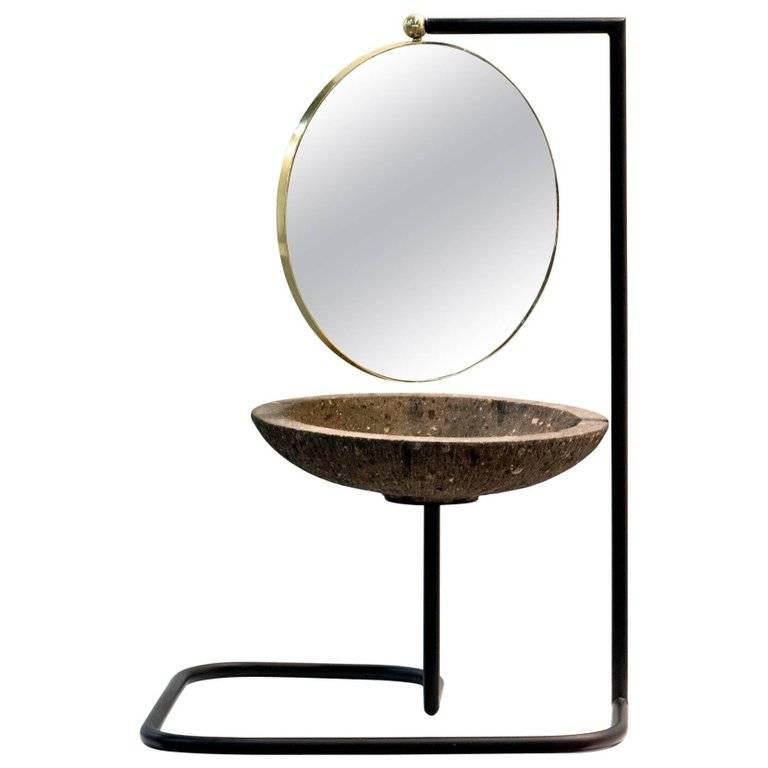 Quarry Stone Vanity Mirror, Brass Vanity Mirror Stand