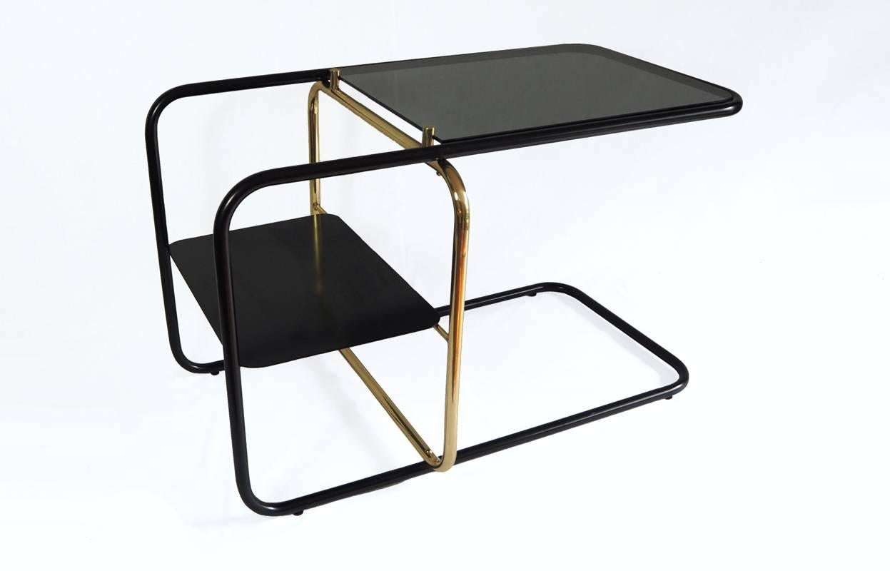 Other Lateral Side Table, Brass, Iron and Smoked Glass / Nomade Atelier Design For Sale