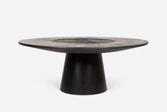 Lazy Susan Oak Dining Table, Inlaid with Brass and a Marble Top