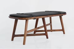 Catalina Hand Carved Wood Bench with Leather Seating and Brass Finishing