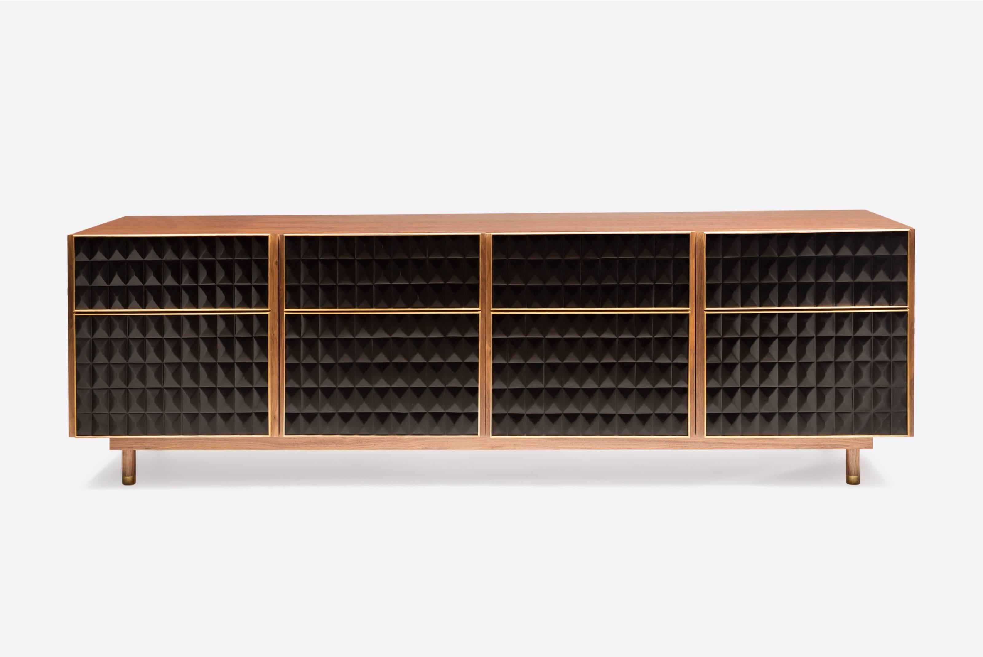 A collection of sideboards and cabinets inspired in the mix of materials used in the, 1950s architecture, from doors to facades of large buildings. The use of clean lines, geometric figures and characteristic patterns from that era. Created with