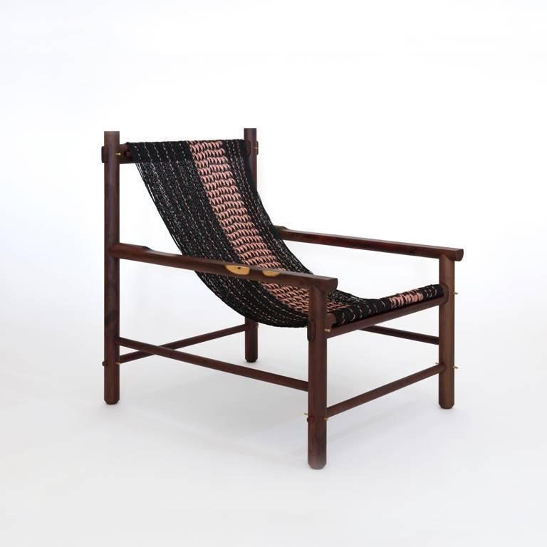 Modern Contemporary Armchair in Mexican Ebony with Handmade Weaving by Ania Wolowska For Sale