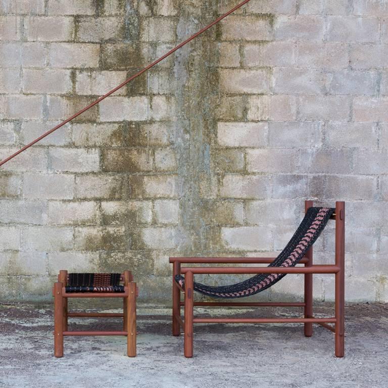 Contemporary Sessel aus mexikanischem Ebenholz mit handgefertigter Weberei von Ania Wolowska (Hartholz) im Angebot