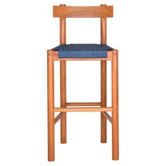 Modern Bar Stool with Handwoven Seat in Natural Caribbean Walnut
