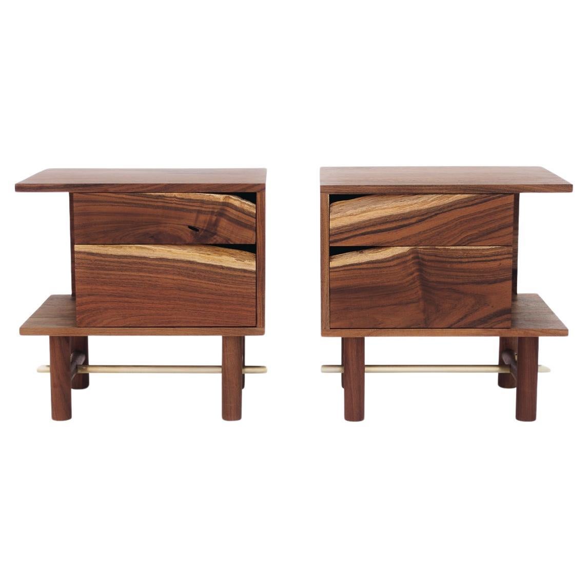2 Live Edge Nightstands in Caribbean Walnut, In Stock For Sale