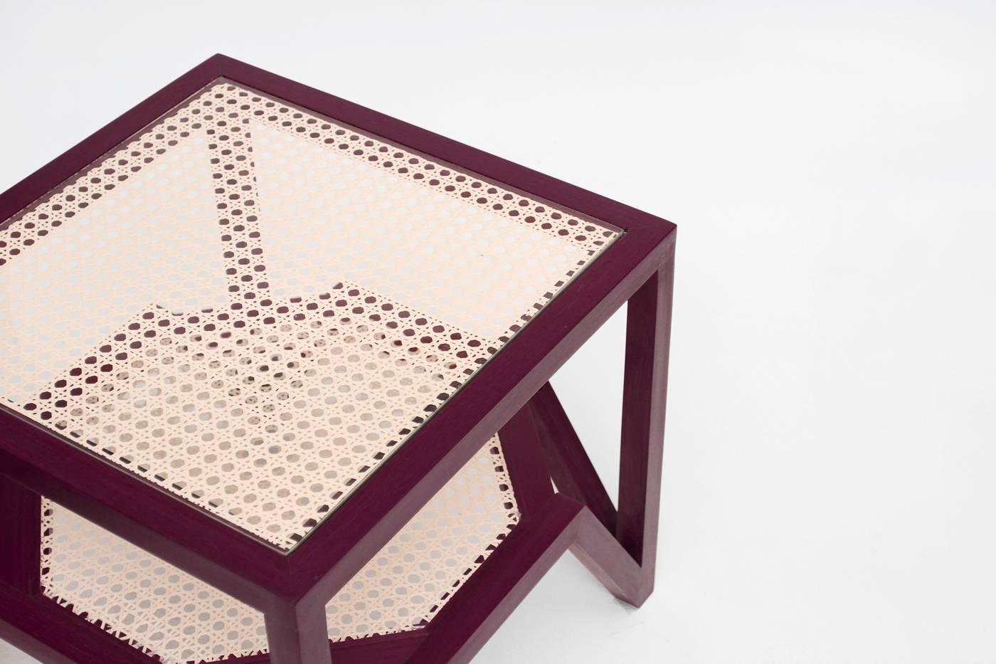 Side Table in Hardwood and Woven Cane. Contemporary Design by O Formigueiro. In New Condition For Sale In Rio de Janeiro, RJ