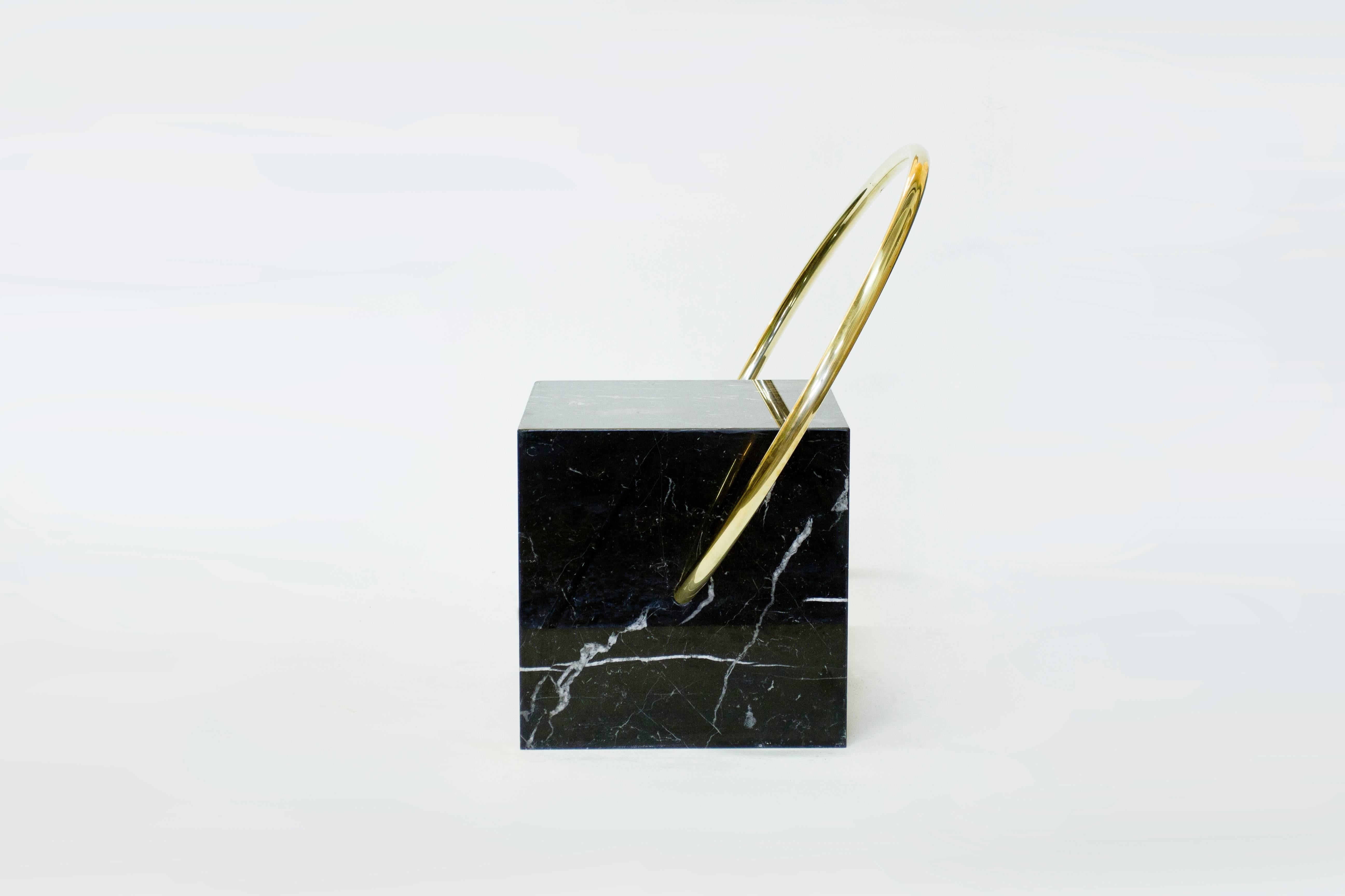 Minimalist Stool in Black Marble and Brass, Limited Edition by O Formigueiro For Sale