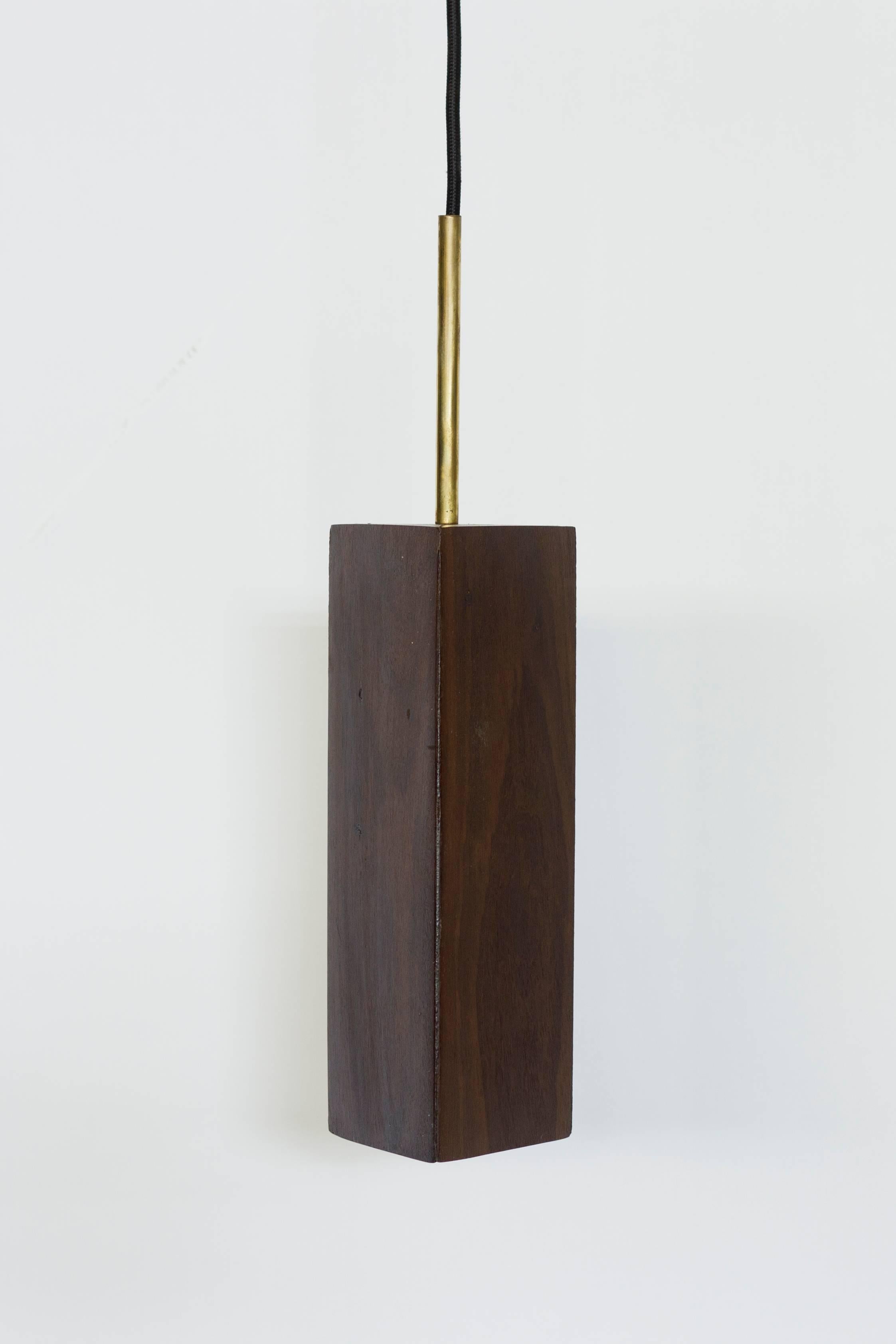 Polished Pendant Lamp in Wood and Brass. Brazilian Contemporary Design by O Formigueiro. For Sale