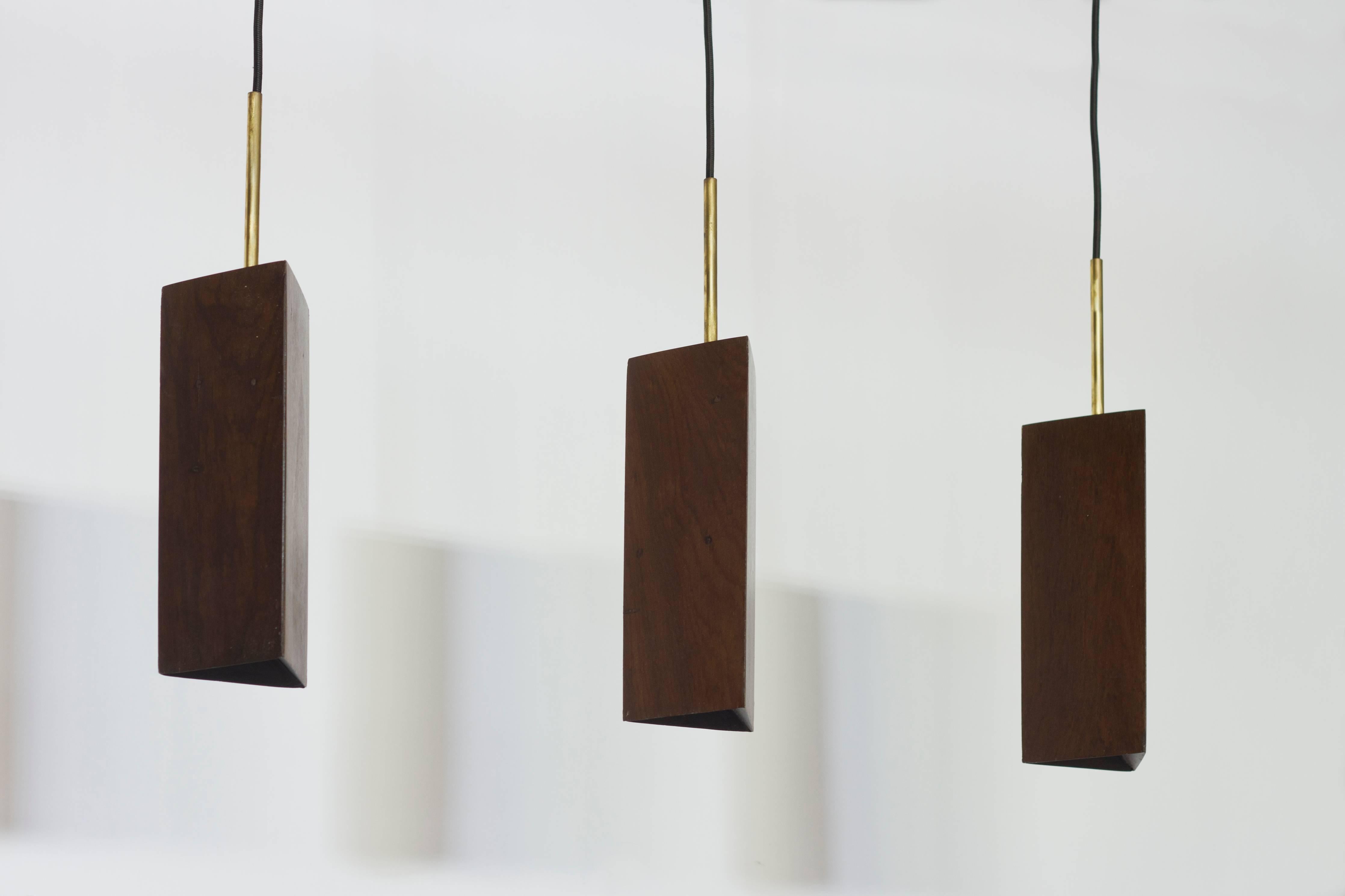 Pendant Lamp in Wood and Brass. Brazilian Contemporary Design by O Formigueiro. For Sale 1