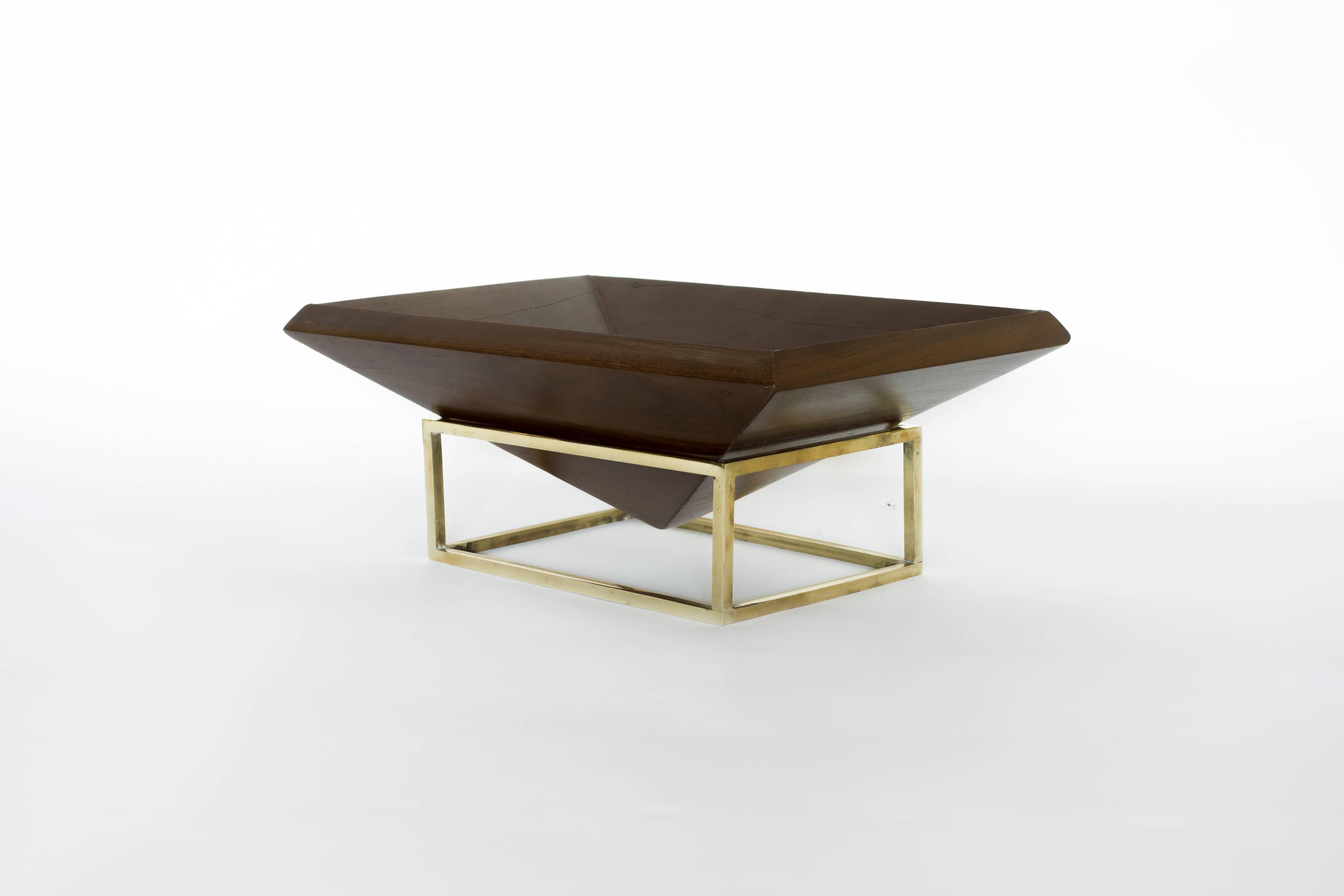 Hand-Crafted Centerpiece in Wood and Brass. Contemporary Design by O Formigueiro For Sale