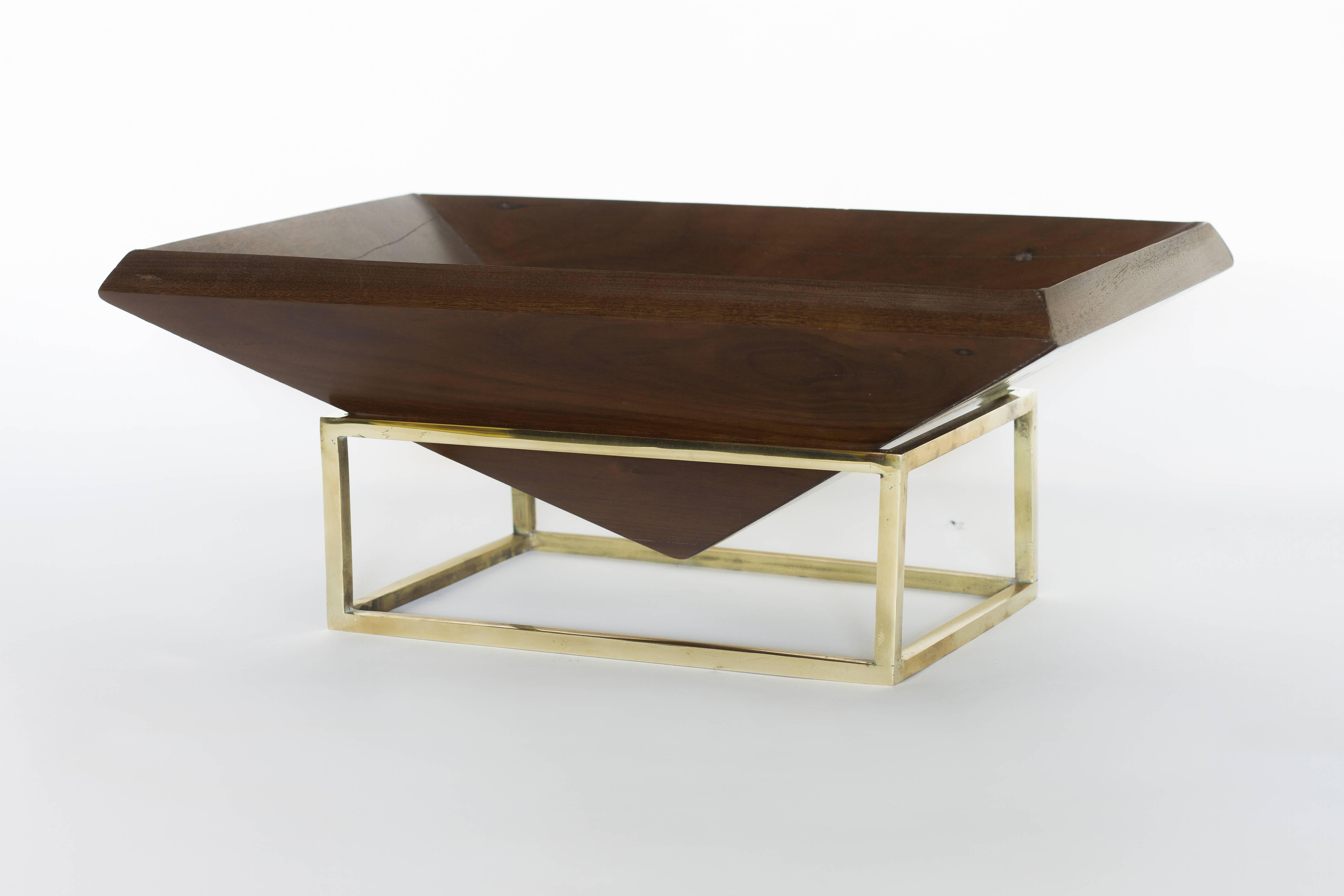 Brazilian Centerpiece in Wood and Brass. Contemporary Design by O Formigueiro For Sale