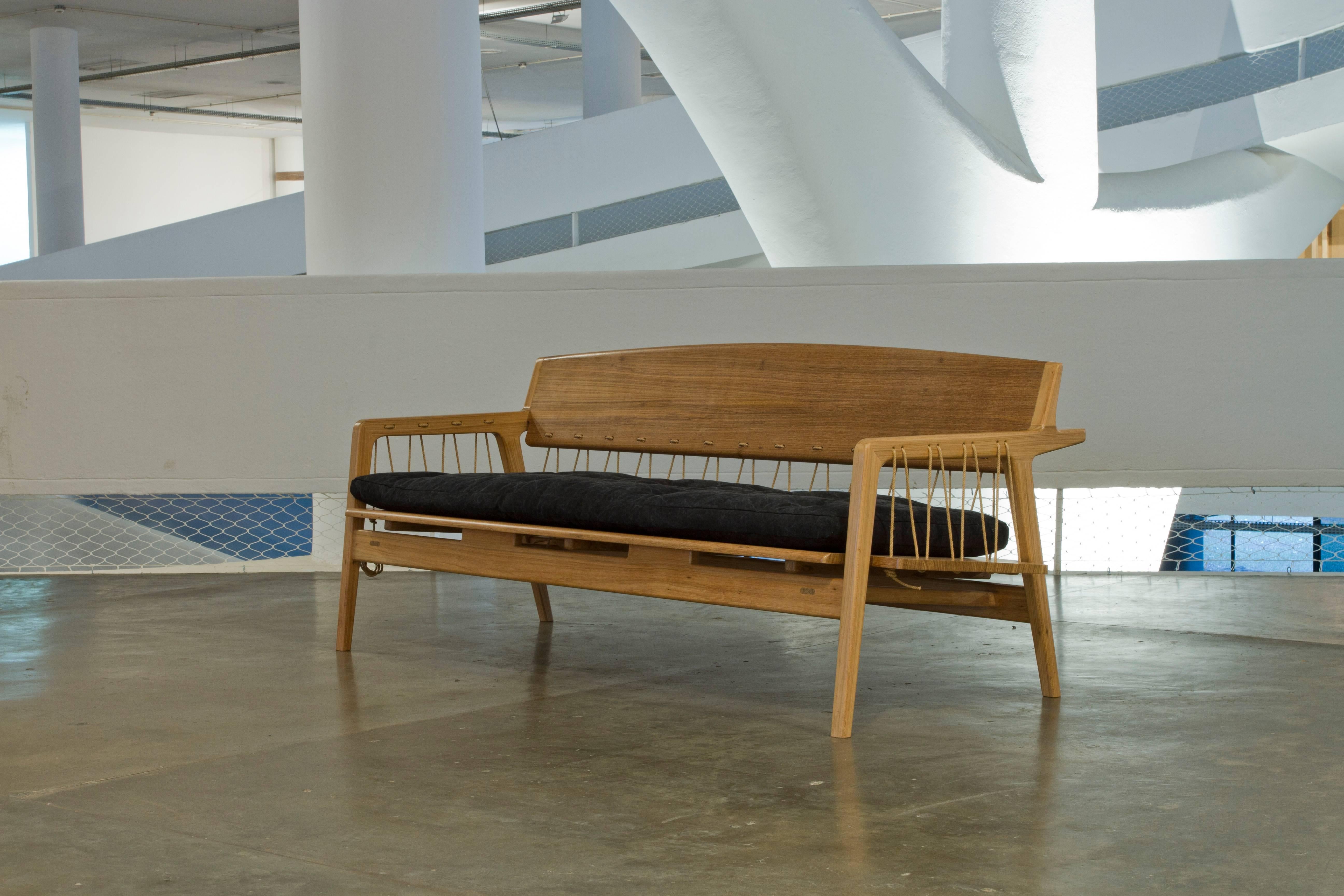 Brazilian Contemporary Bench in Tropical Hardwood and Cord by Ricardo Graham Ferreira For Sale