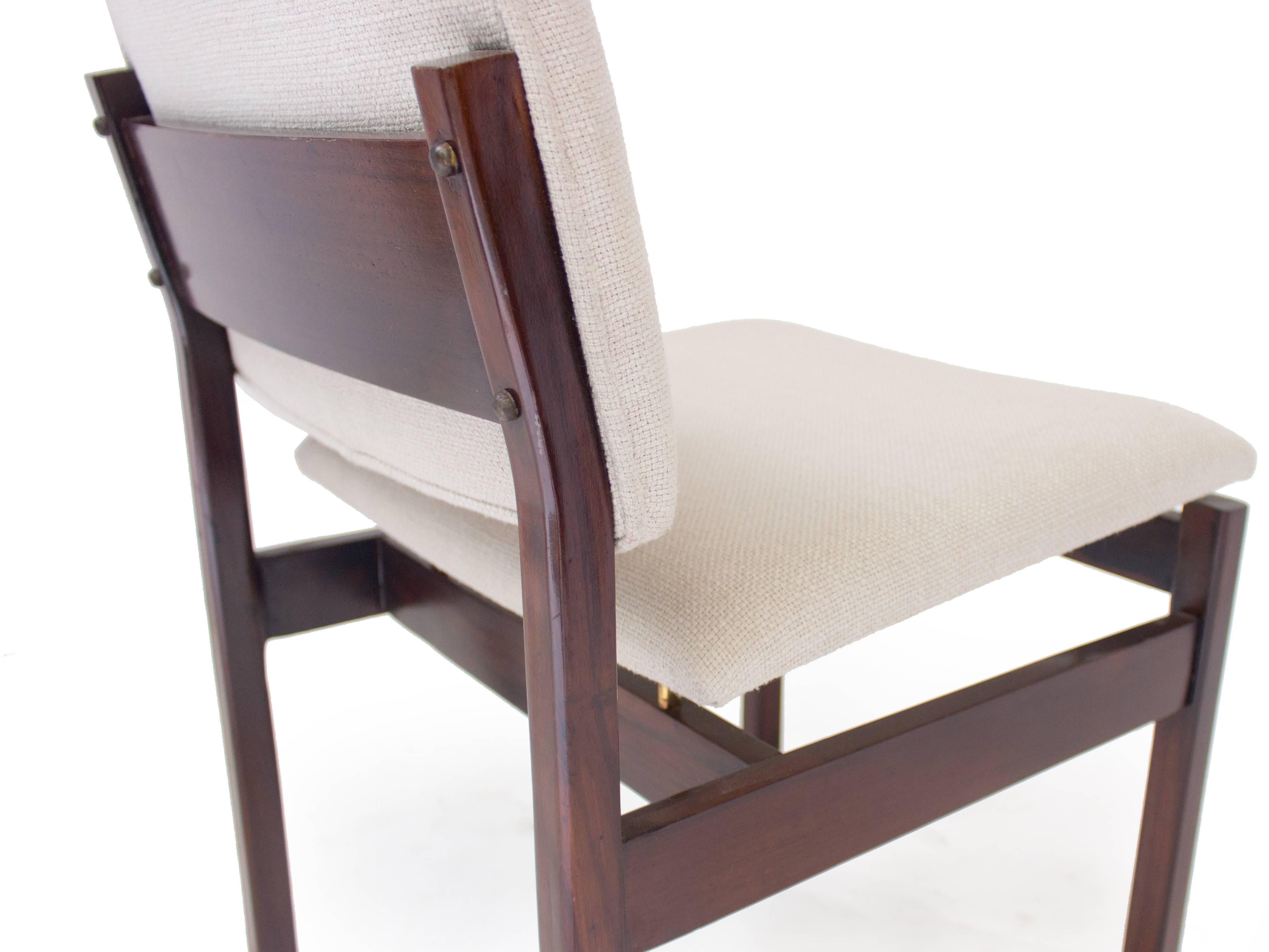 19th Century Arredamento Midcentury brazilian Chair in Rosewood with Linen Upholstery, 60s