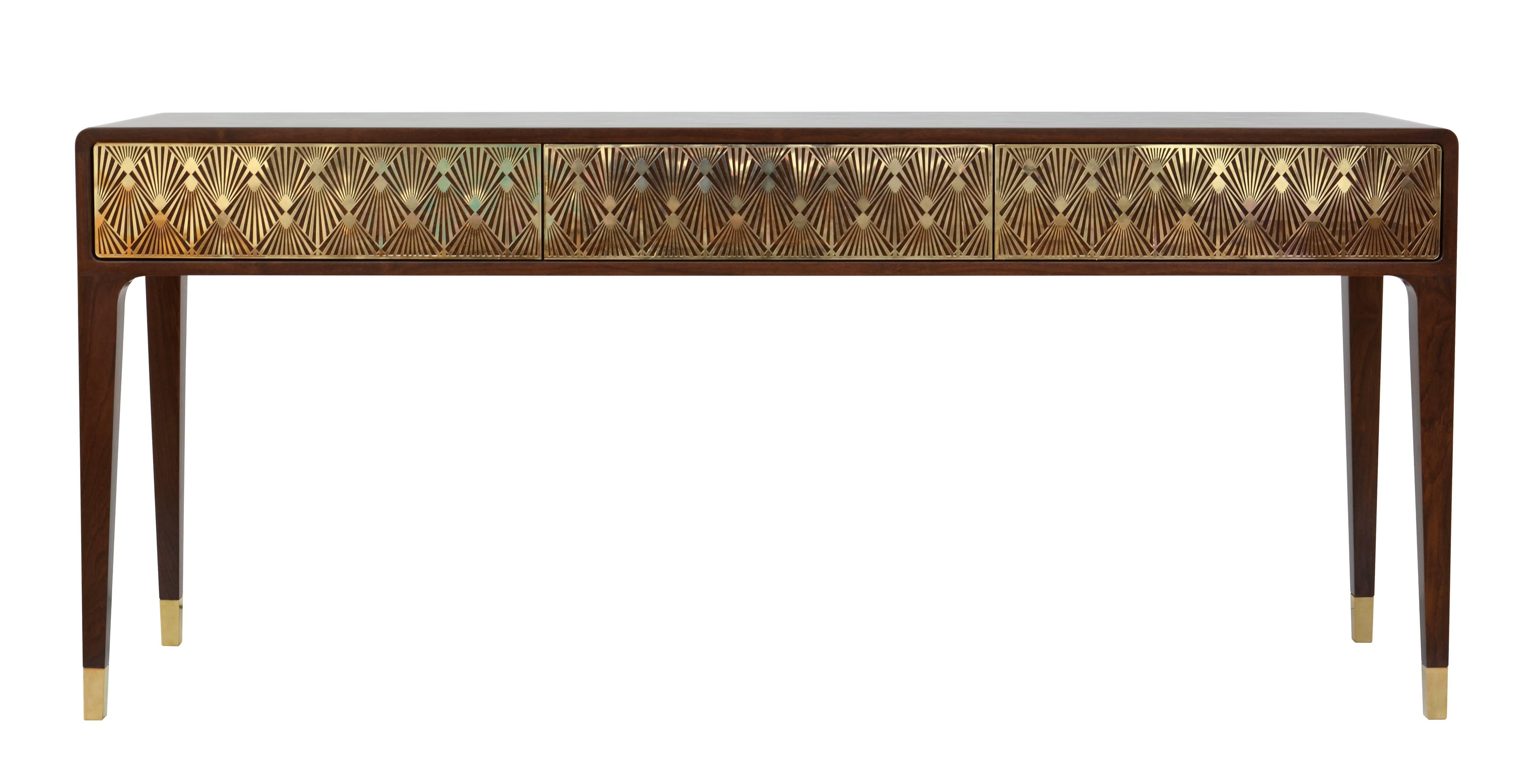  Imbuia Wood and Laser Cut Art Deco Pattern Console.