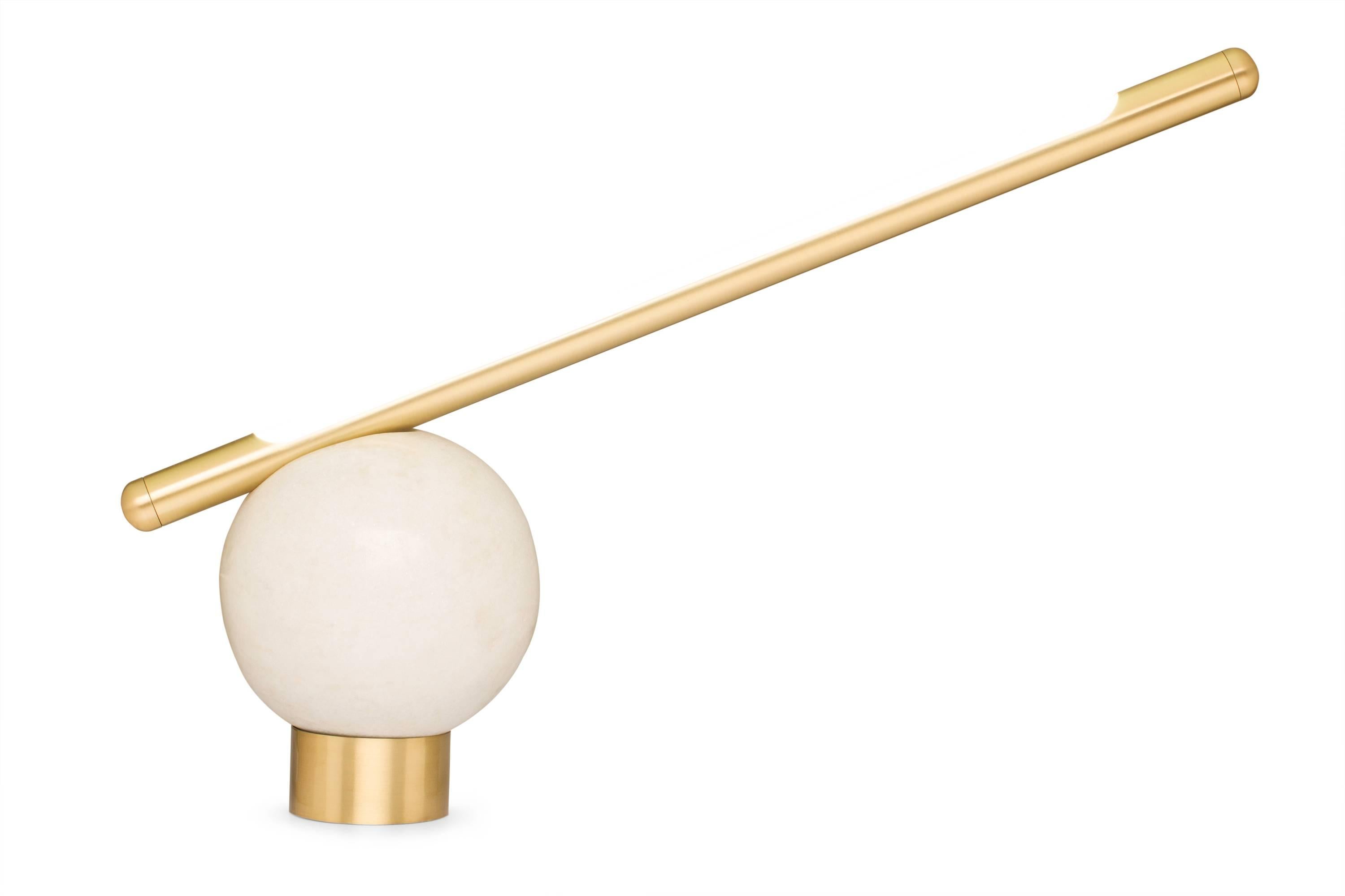 Polished Table Lamp in Marble and Copper, Brazilian Contemporary Style, by Tiago Curioni For Sale