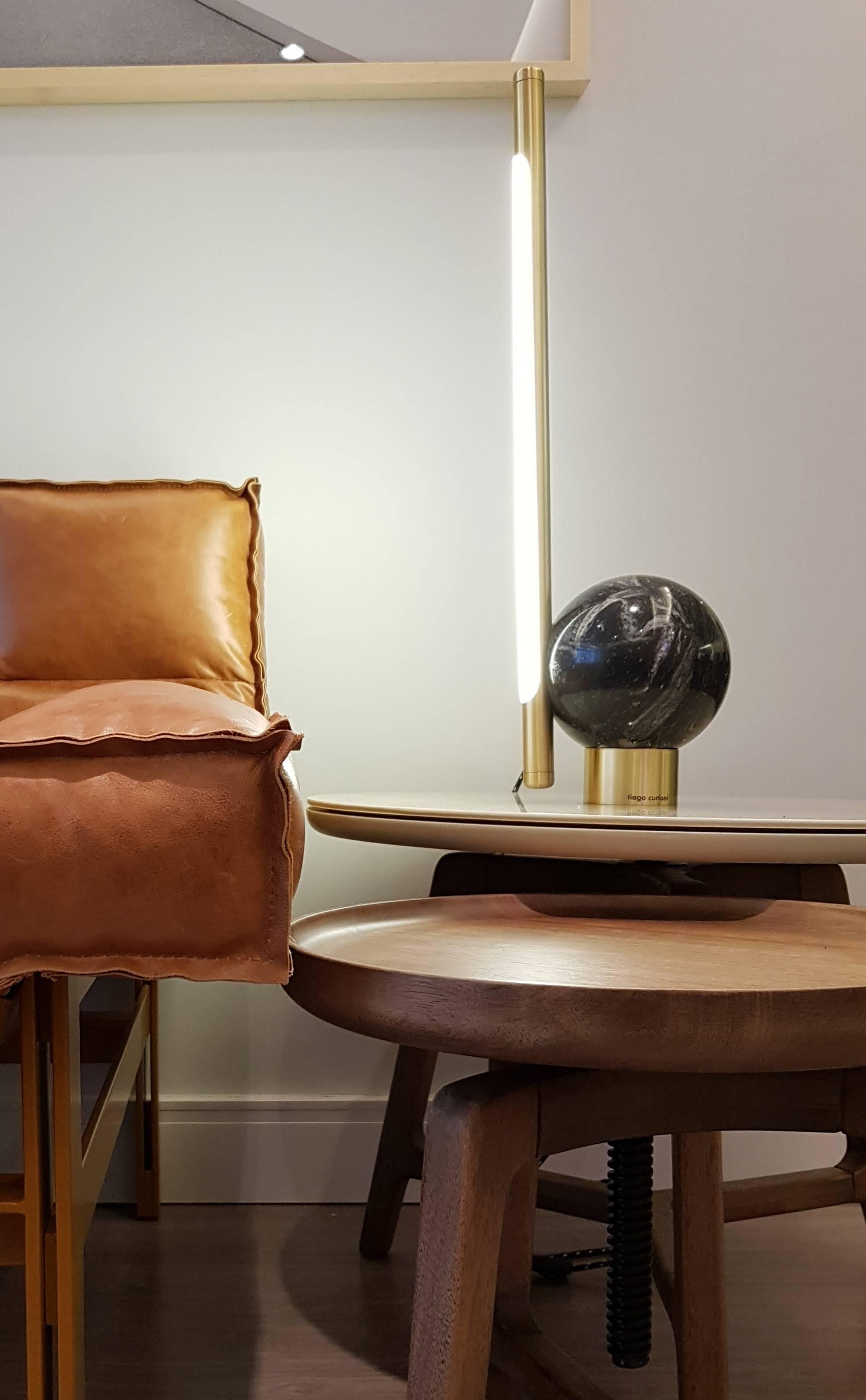 Brass 'Bubble' Table Lamp in Black Marble and Copper, Brazilian Contemporary Style For Sale