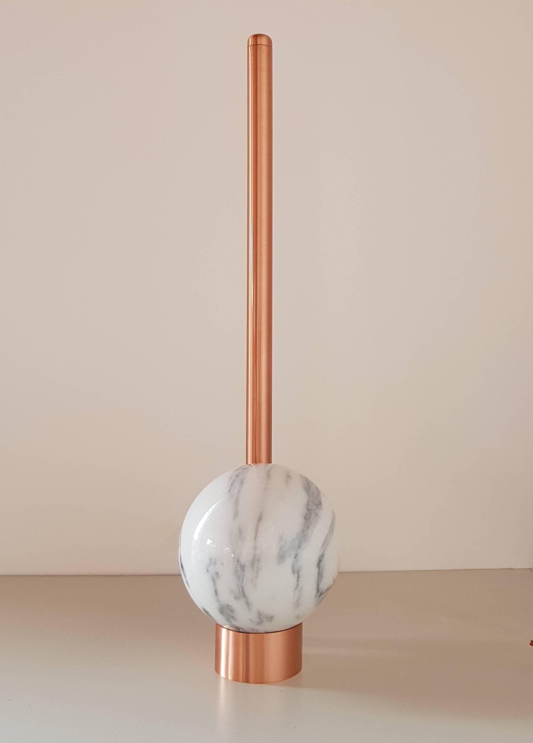 Polished 'Bubble' Table Lamp in Marble and Copper, Brazilian Contemporary Style