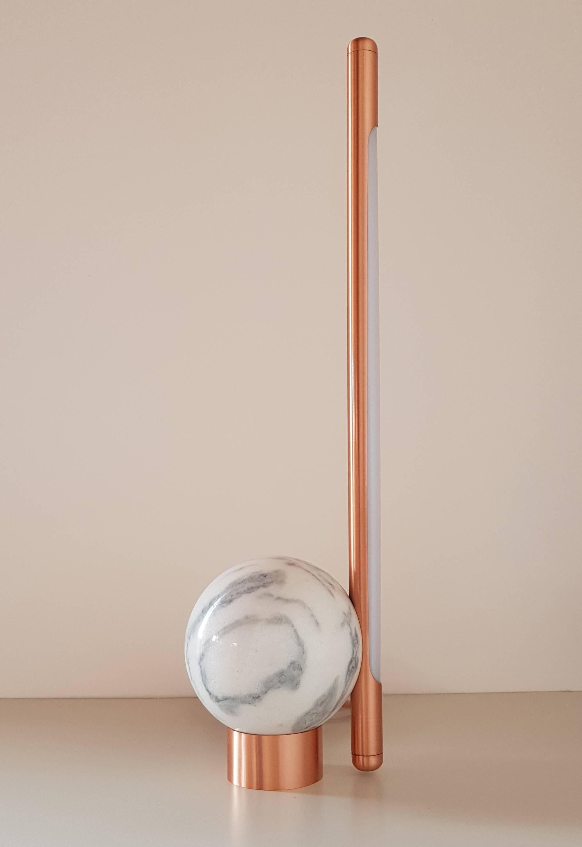 Minimalist 'Bubble' Table Lamp in Marble and Copper, Brazilian Contemporary Style