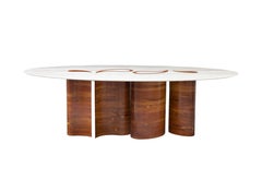 Wood and Marble Petalas Oval Table by Brazilian Yankatu