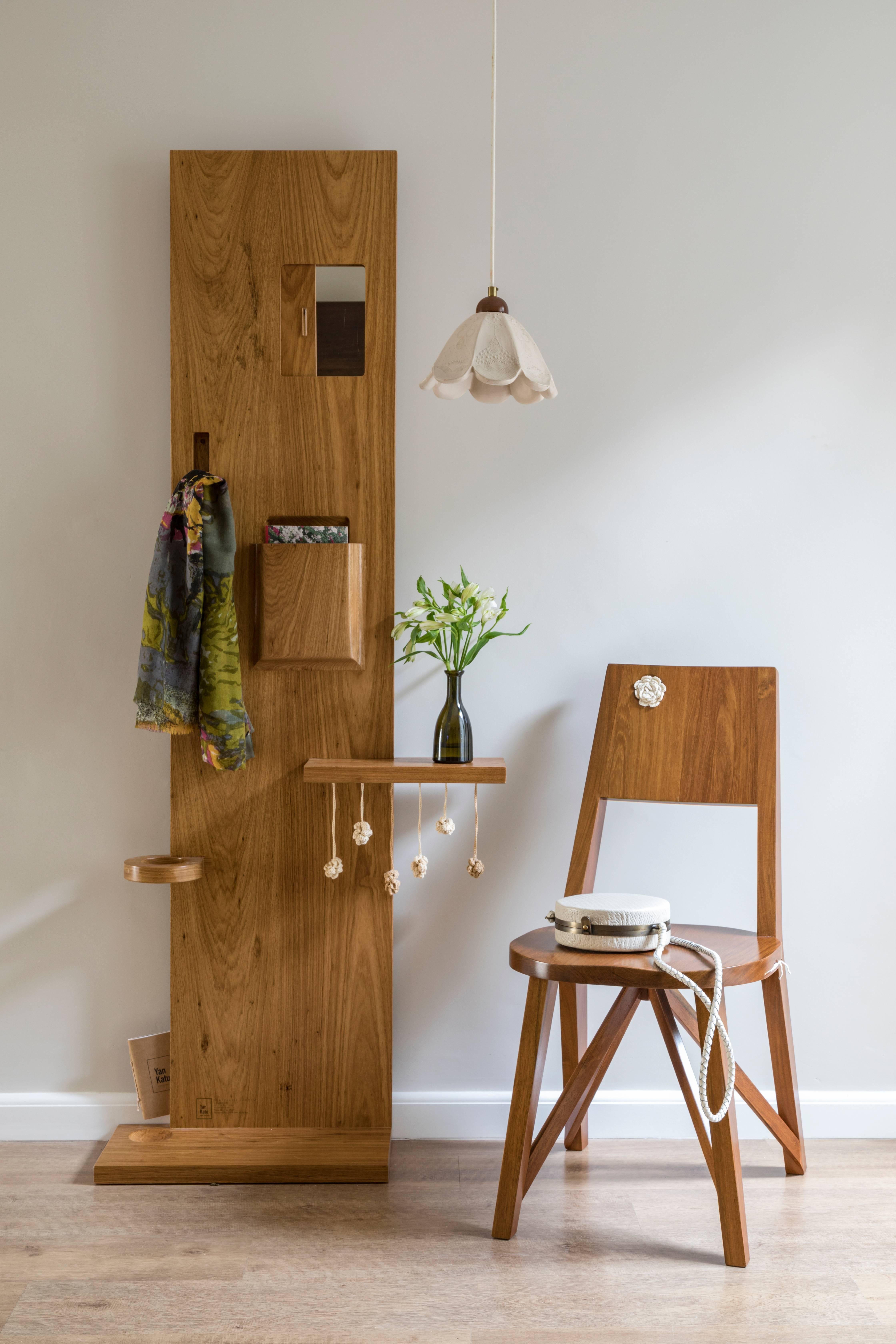Contemporary Jardim Hat and Coat Stand in Freijo Wood and Crochet