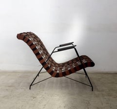 Pair of Iron, Leather and Rosewood Armchairs