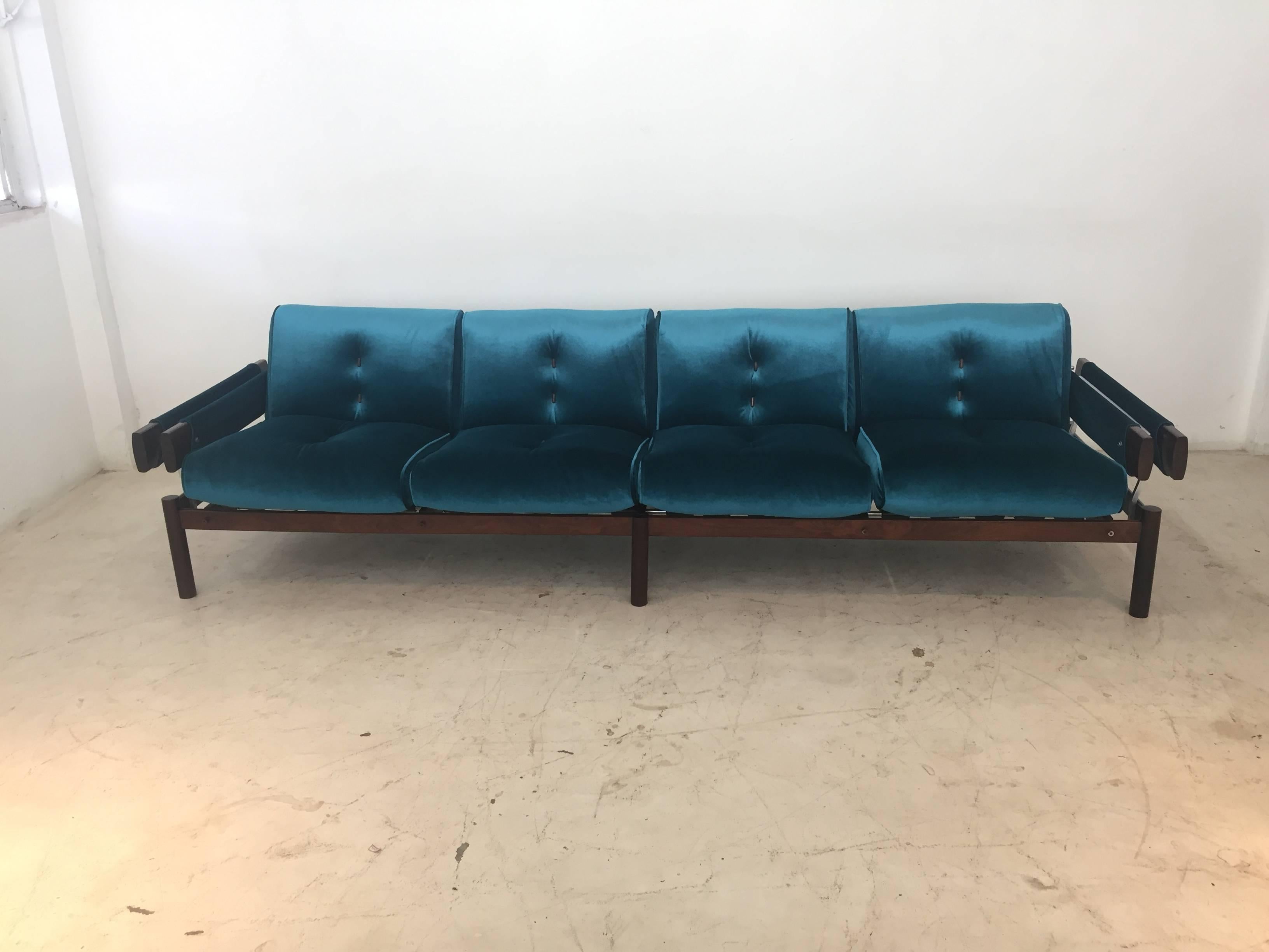 Other Brazilian Modern, Percival Lafer Couch, Four Seats, Rosewood and Metal Structure For Sale