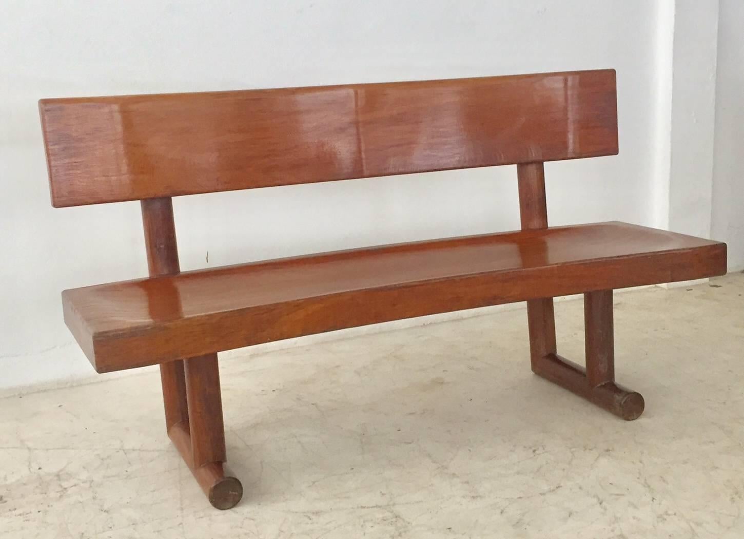 Brazilian Modern Curved Solid Wood Bench Signed by Zanine Caldas For Sale 2