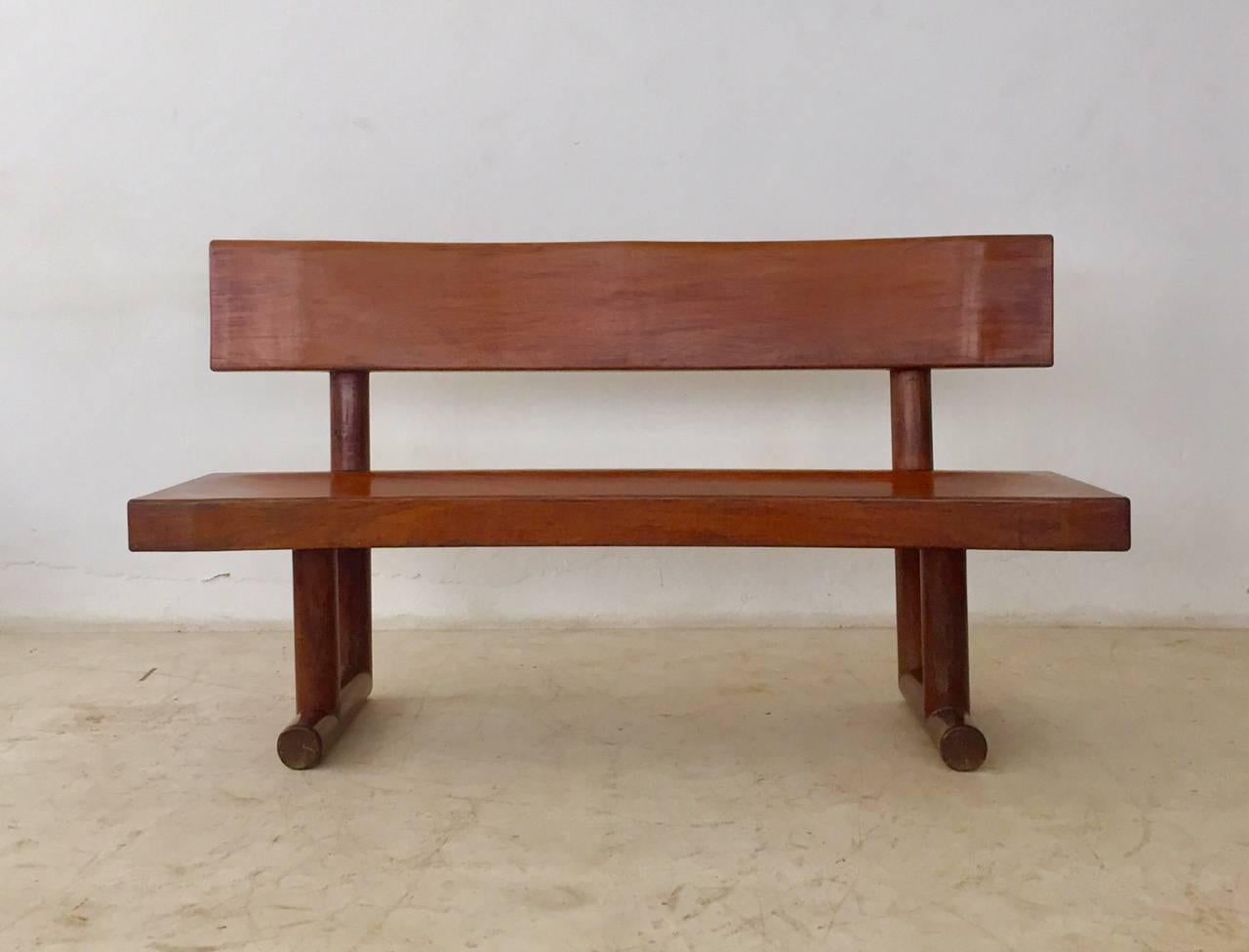 Brazilian Modern Curved Solid Wood Bench Signed by Zanine Caldas For Sale 3