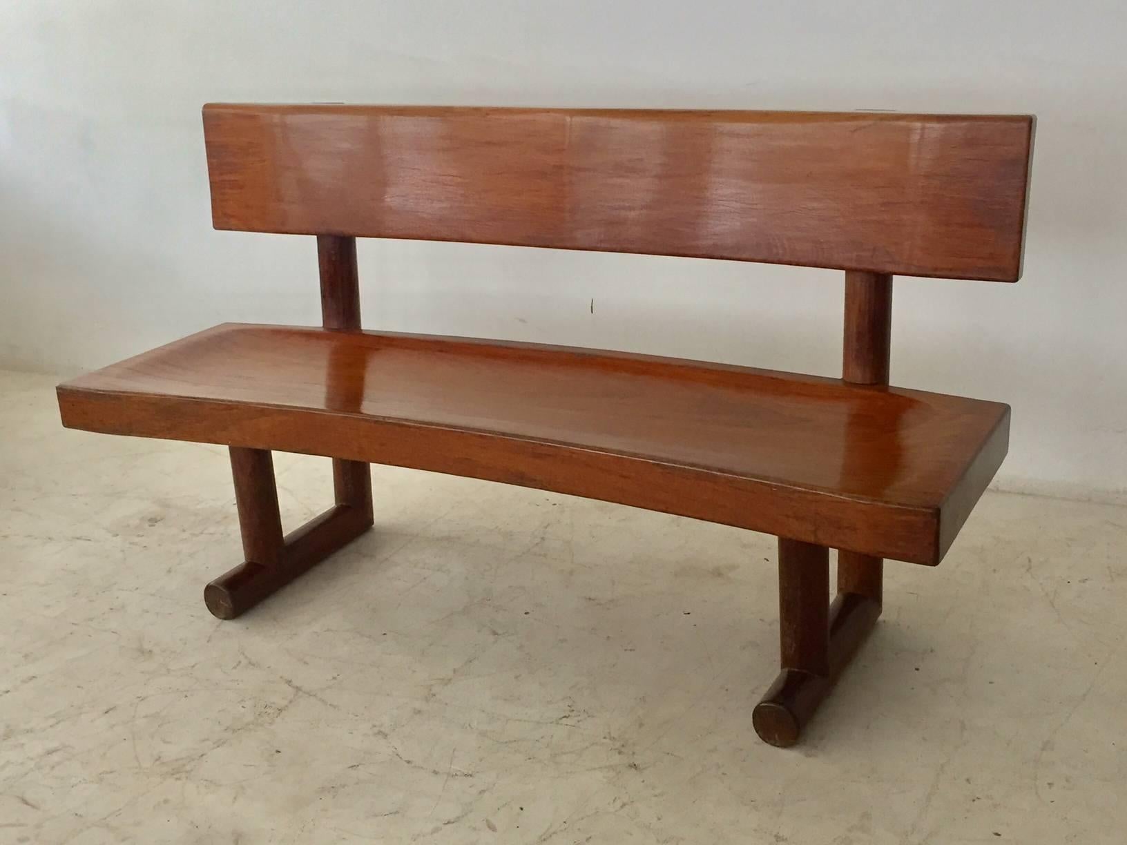 Brazilian Modern Curved Solid Wood Bench Signed by Zanine Caldas For Sale 4