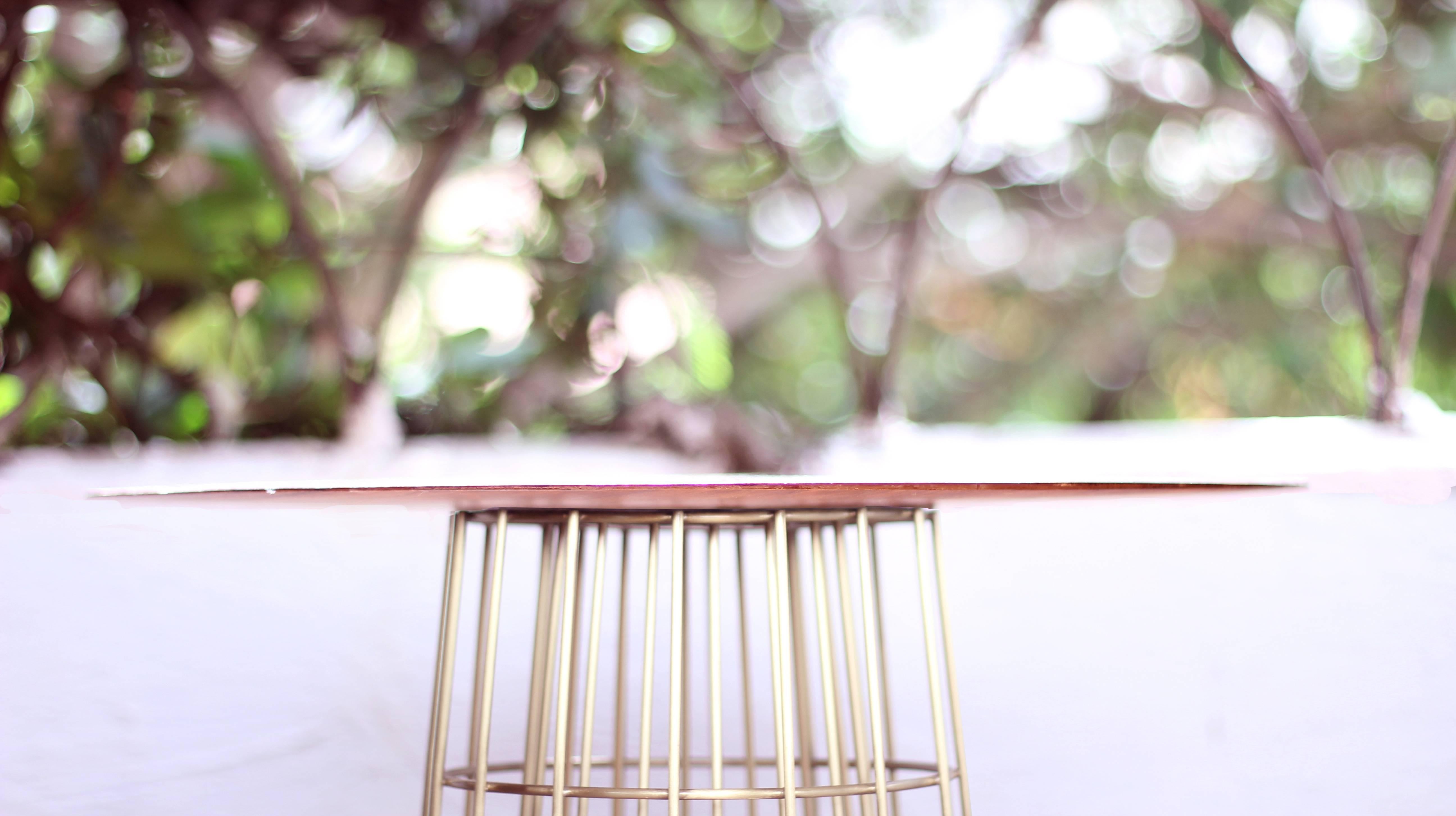 wood and brass side table