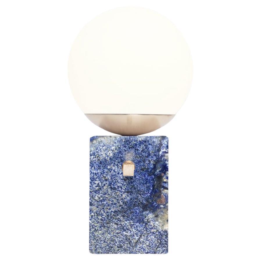 Brazilian azul baia stone Globe table lamps, colored blue black stones, brass For Sale