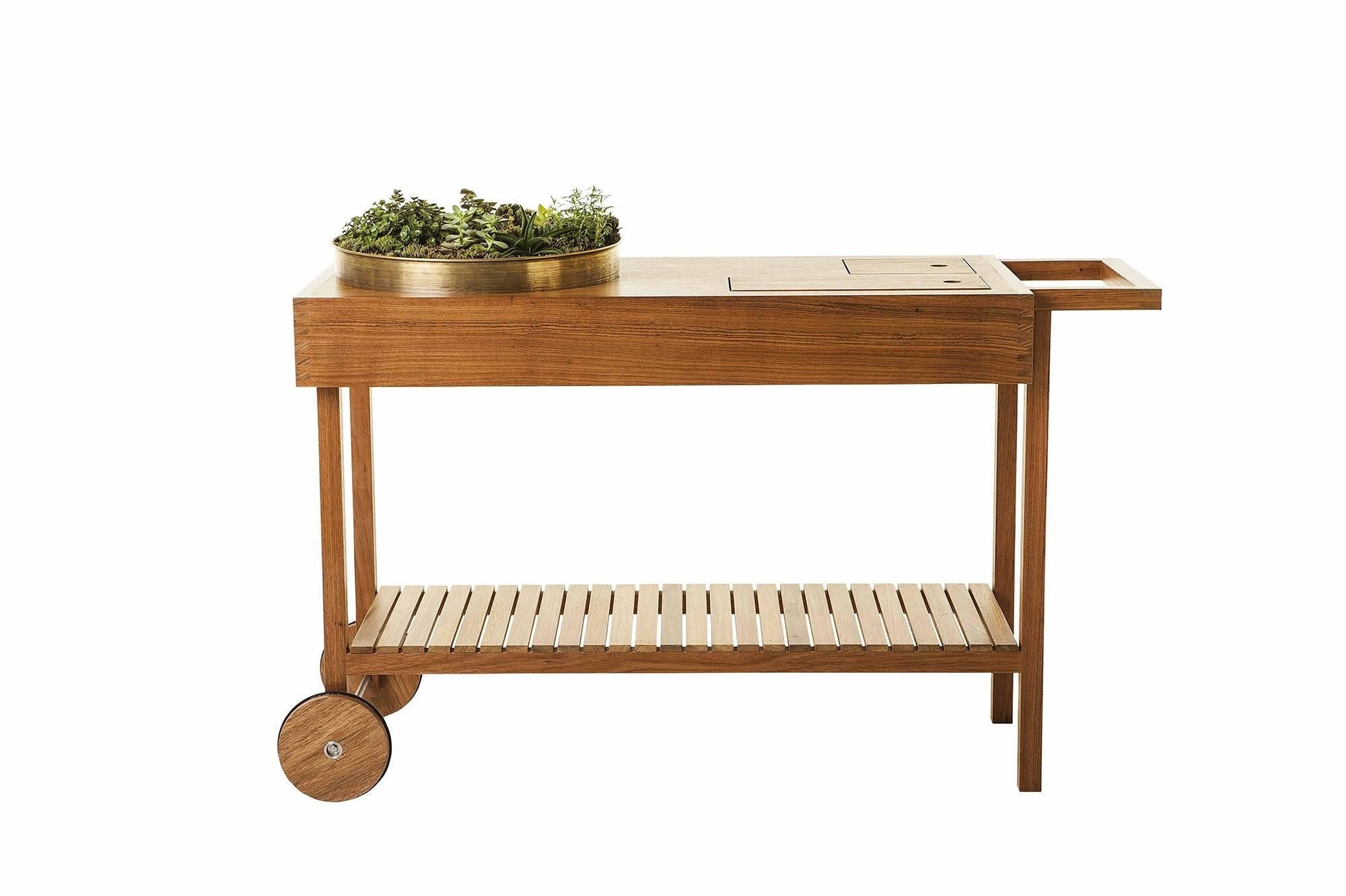 Brazilian Contemporary Hardwood Tea Cart For Sale