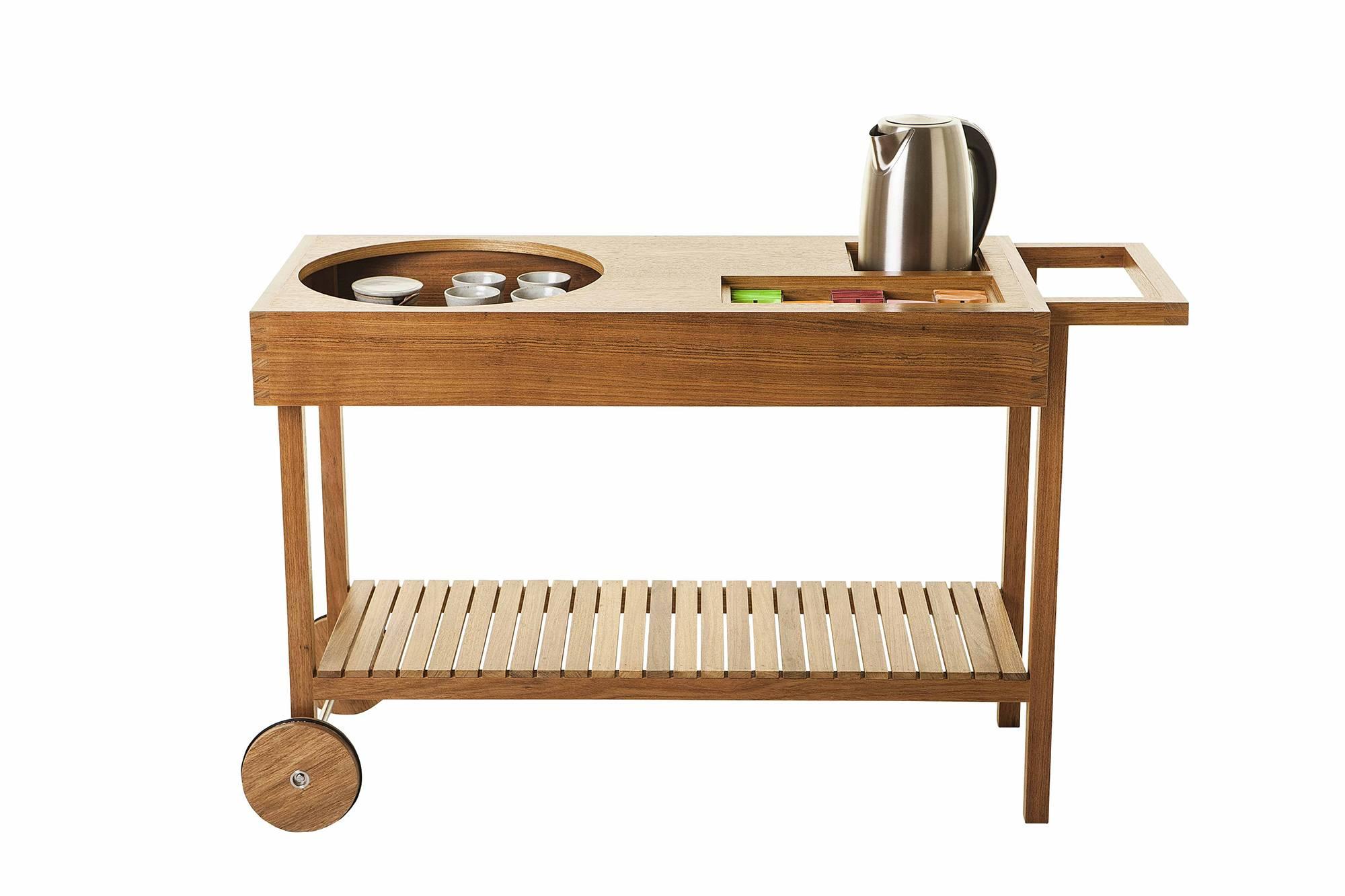 Woodwork Contemporary Hardwood Tea Cart For Sale