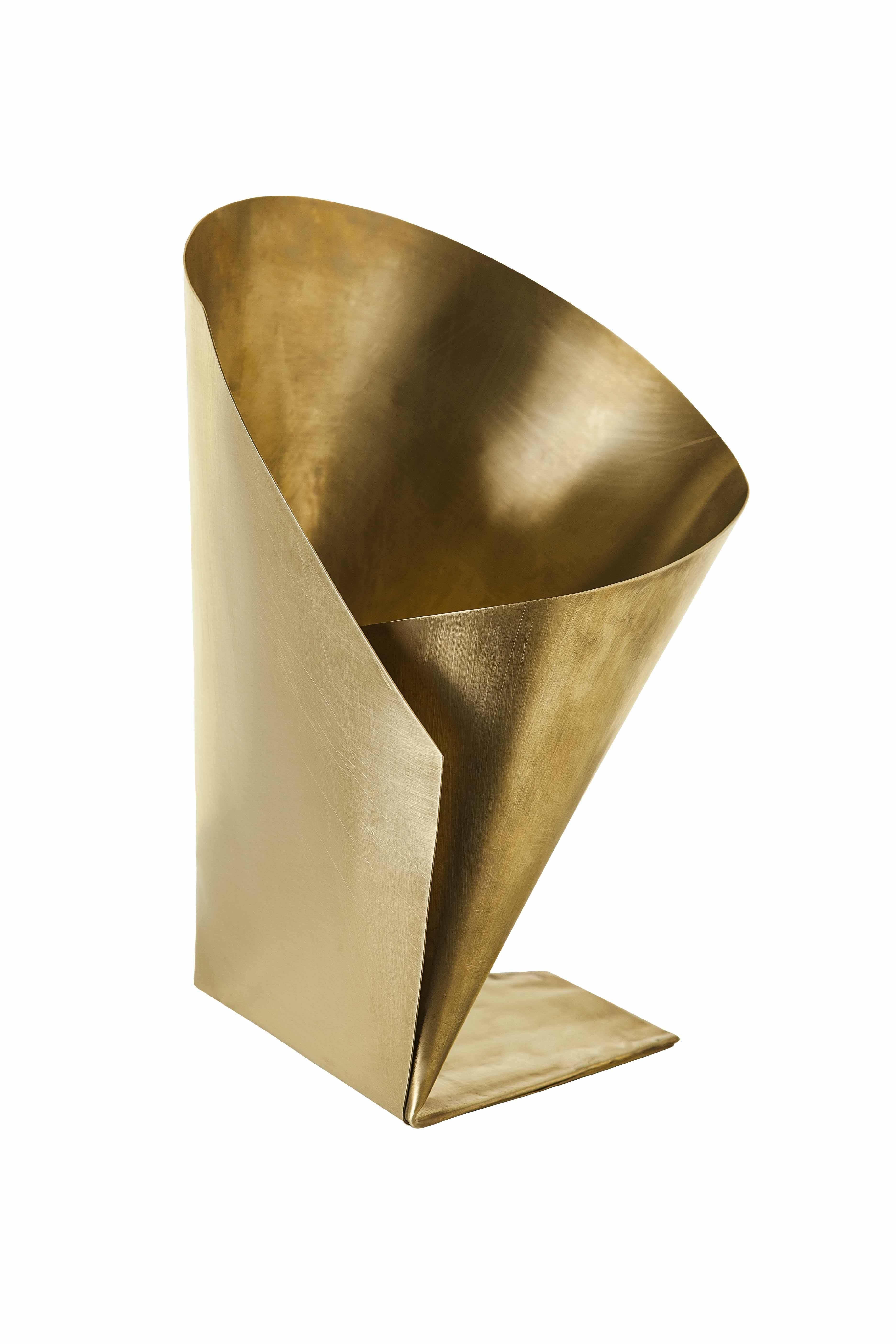 Minimalist Contemporary Brazilian Brushed Brass Origami Vase, in Stock, Rahyja Afrange