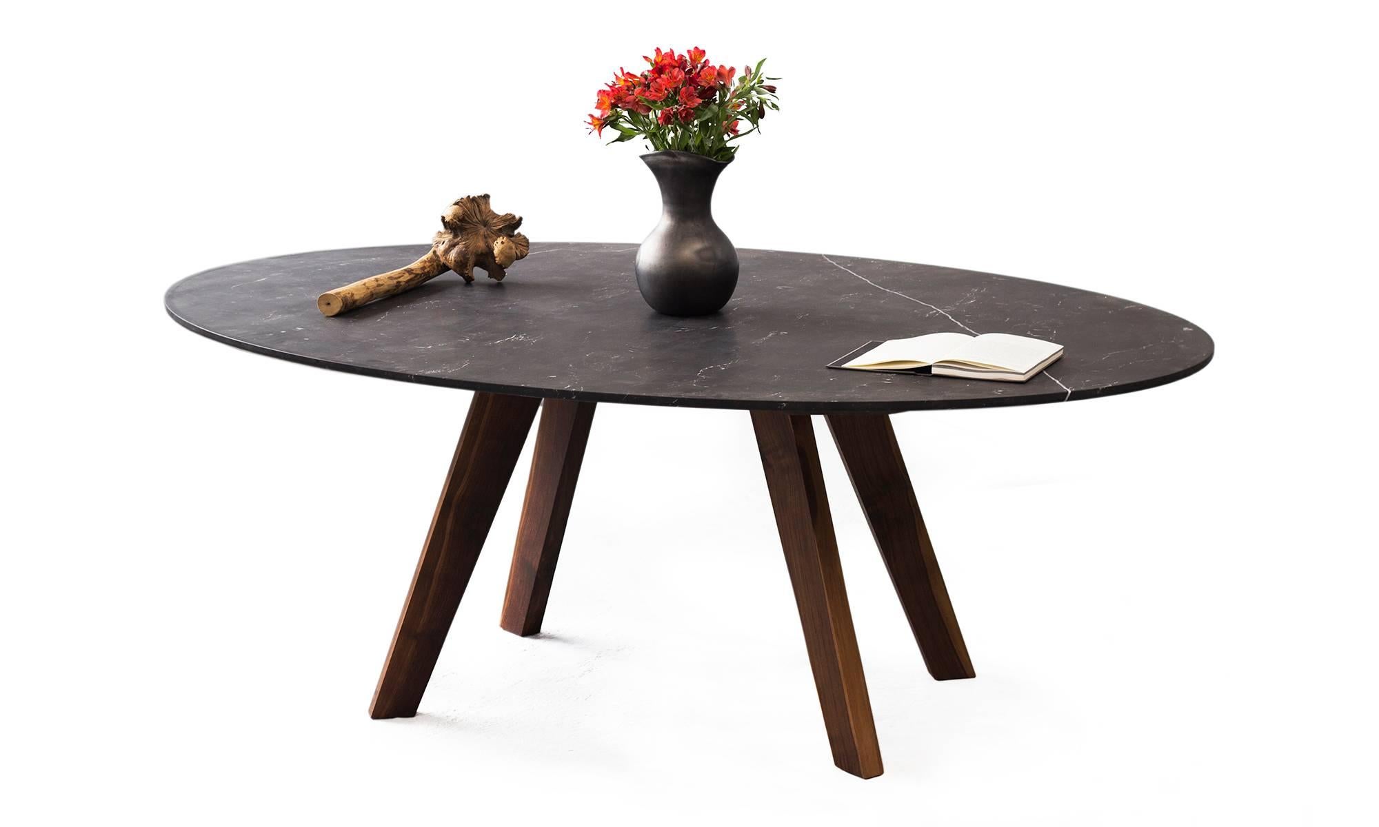 Mid-Century Modern Contemporary Oval Table, Granite, and Walnut, Designed by LCMX For Sale