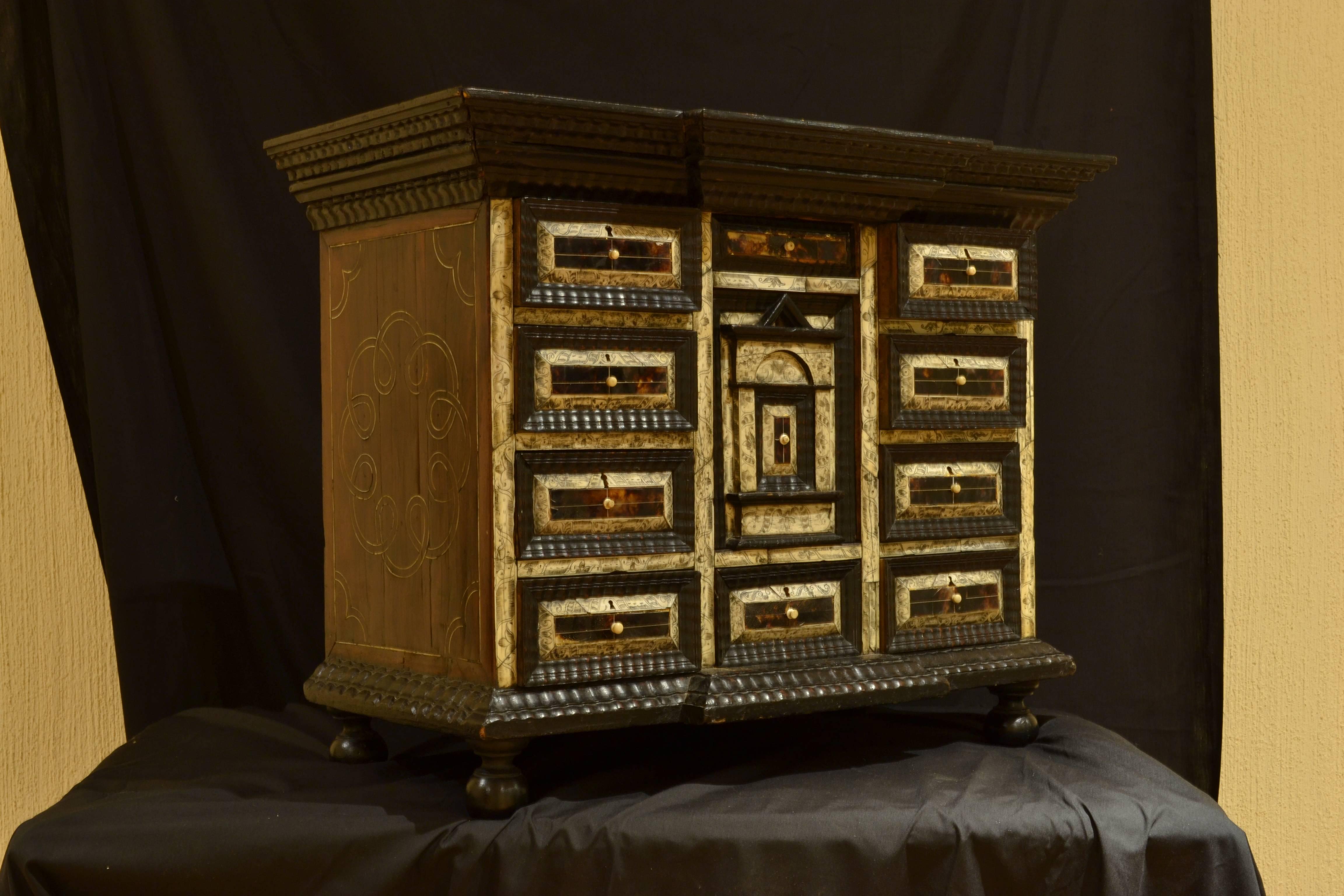 Spanish Colonial Mexican Tortoiseshell and Pen-Engraved Cabinet For Sale