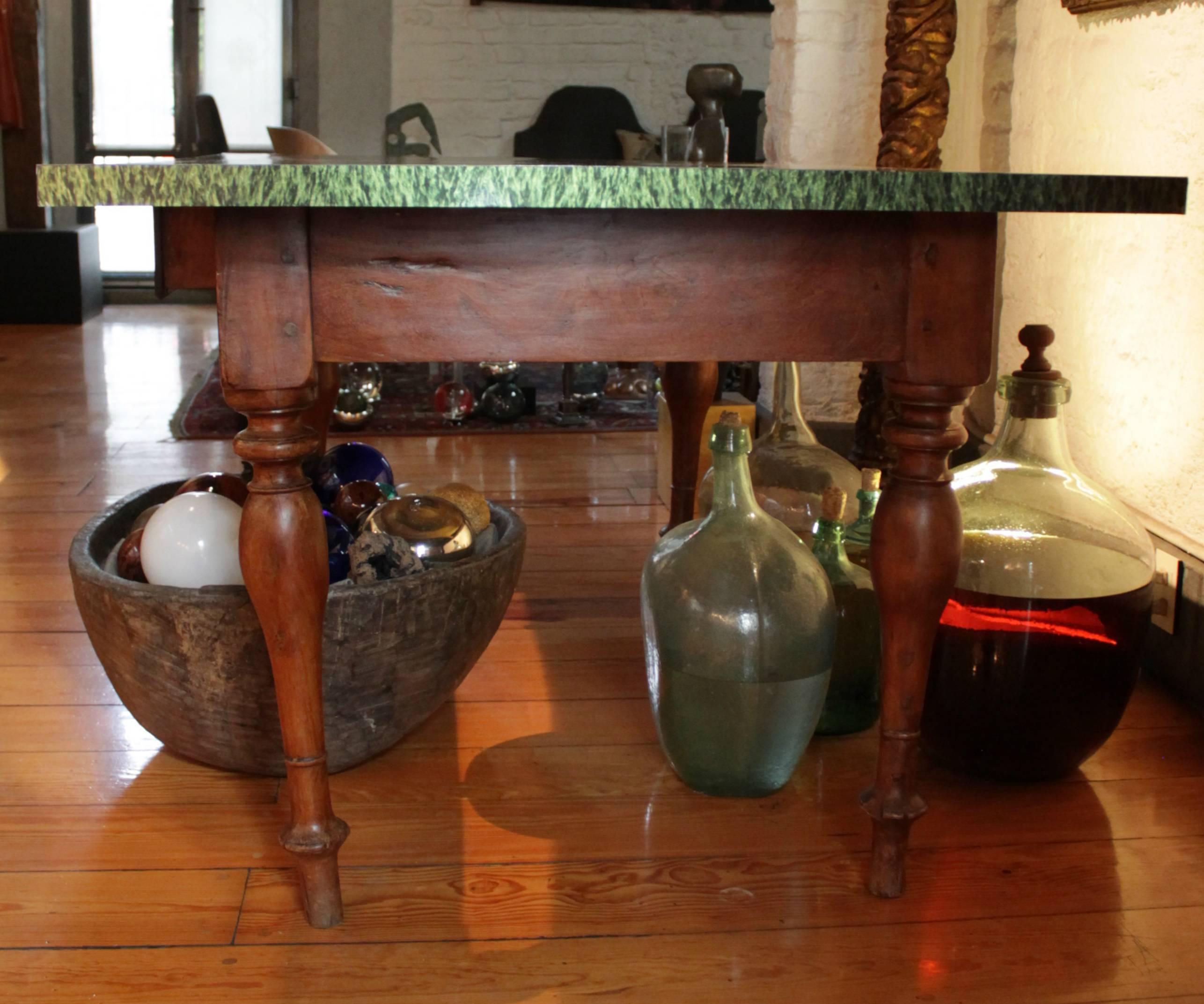 19th Century Red Cedar Wood Table, with Printed Grass and Silver Handle For Sale 2