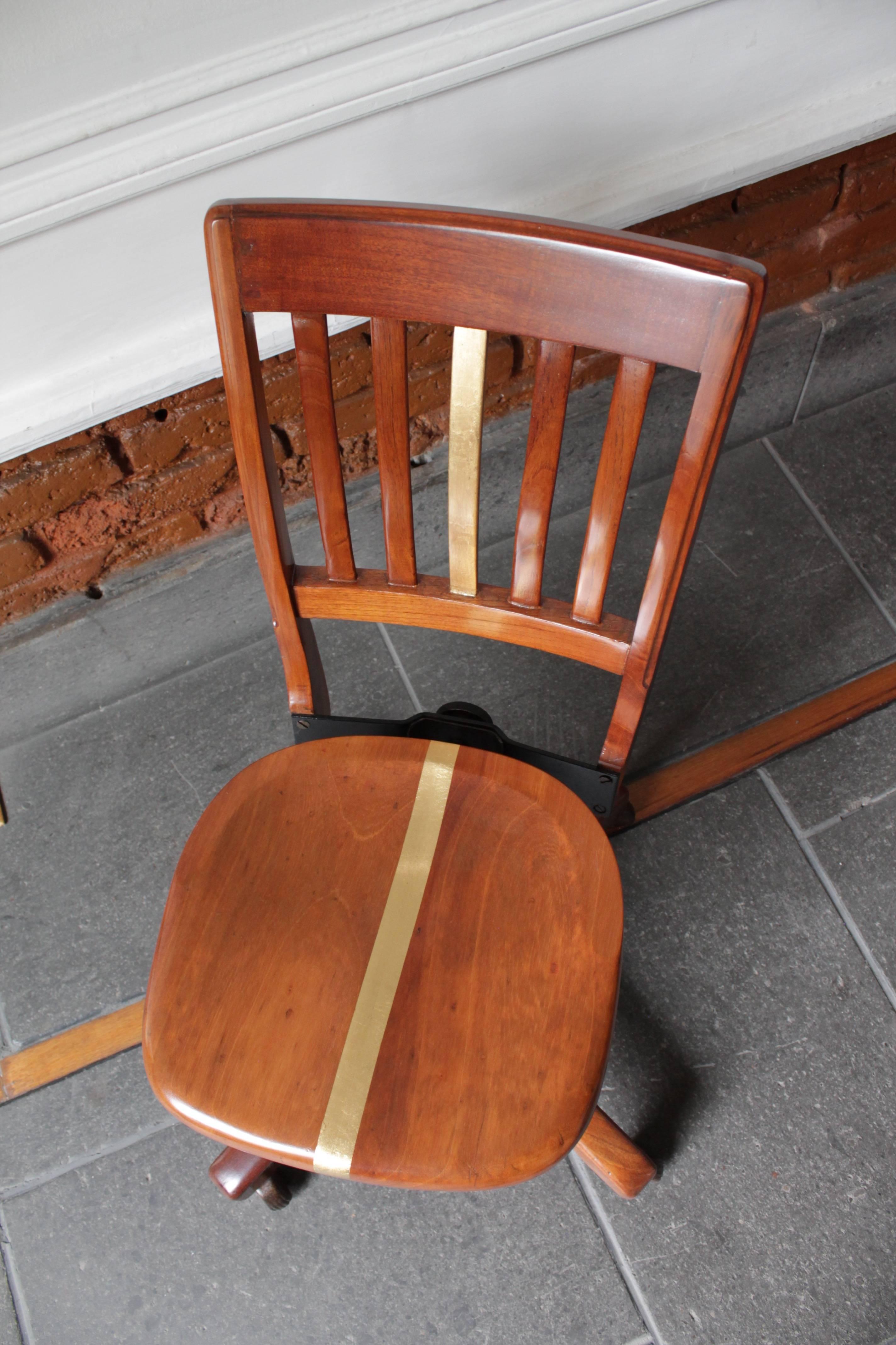 Restauration 1940's Office Chair in Red Cedar Wood, Gold Leaf Stripe For Sale