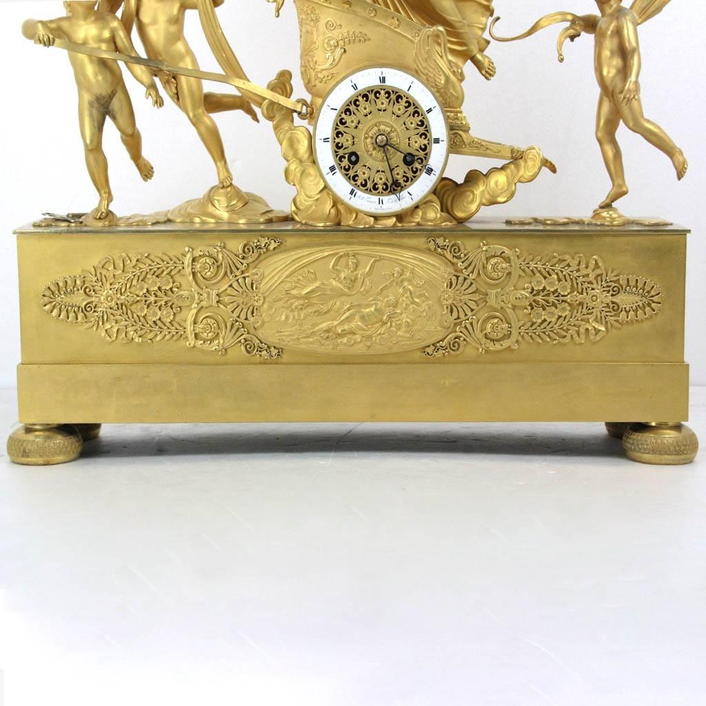 19th Century Empire Clock J.J. Hanset Chariot Ormolu Clock, 18th Century, Bruxelles For Sale