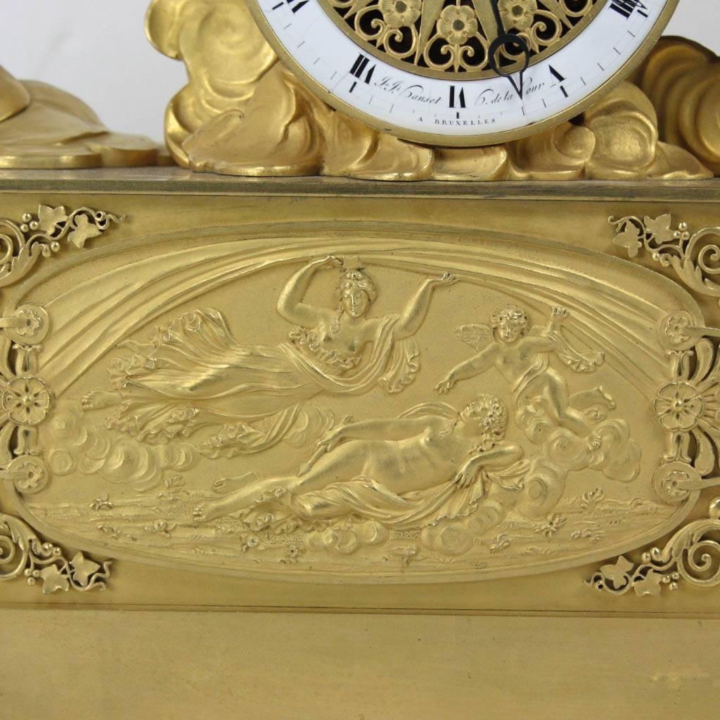 Bronze Empire Clock J.J. Hanset Chariot Ormolu Clock, 18th Century, Bruxelles For Sale