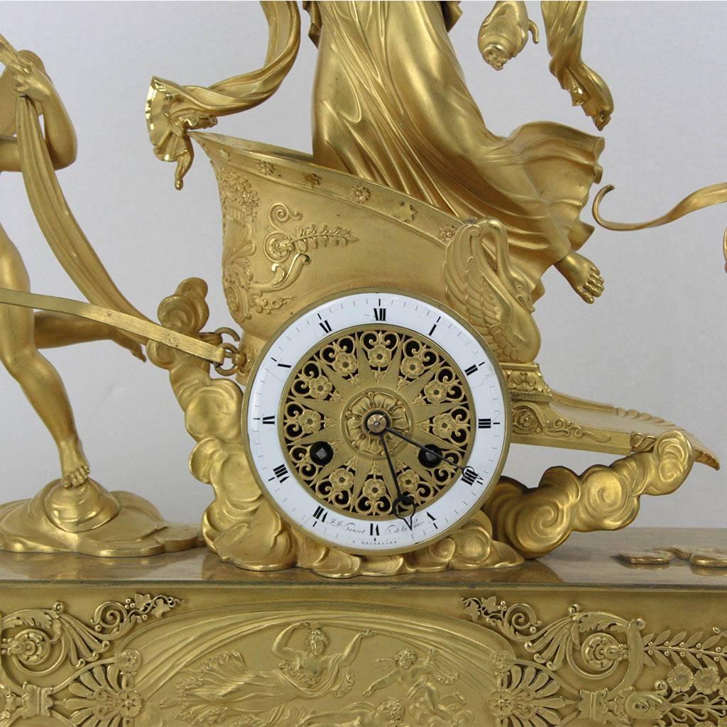 Empire Clock J.J. Hanset Chariot Ormolu Clock, 18th Century, Bruxelles In Good Condition For Sale In Montecorvino Rovella, IT