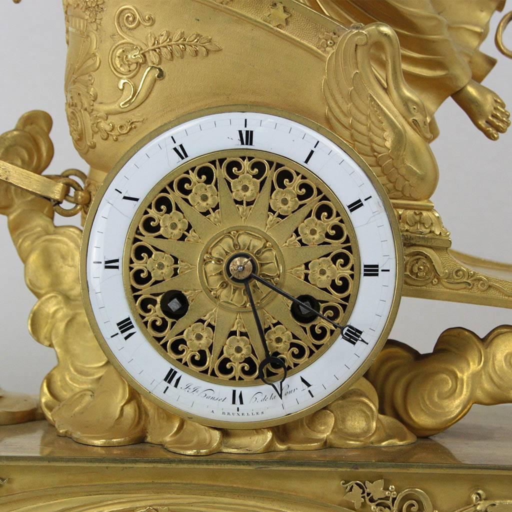 Belgian Empire Clock J.J. Hanset Chariot Ormolu Clock, 18th Century, Bruxelles For Sale
