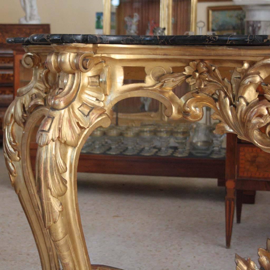 18th Century Early 19th Century Italian Gilded Marble-Top Console Tables For Sale