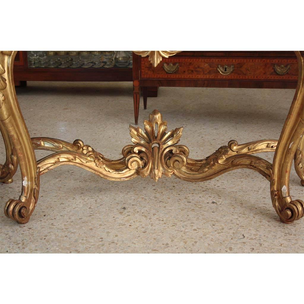 Early 19th Century Italian Gilded Marble-Top Console Tables In Good Condition For Sale In Montecorvino Rovella, IT