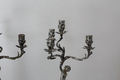 Antique Italian Putti Sculptures Pair of Silver Candlesticks