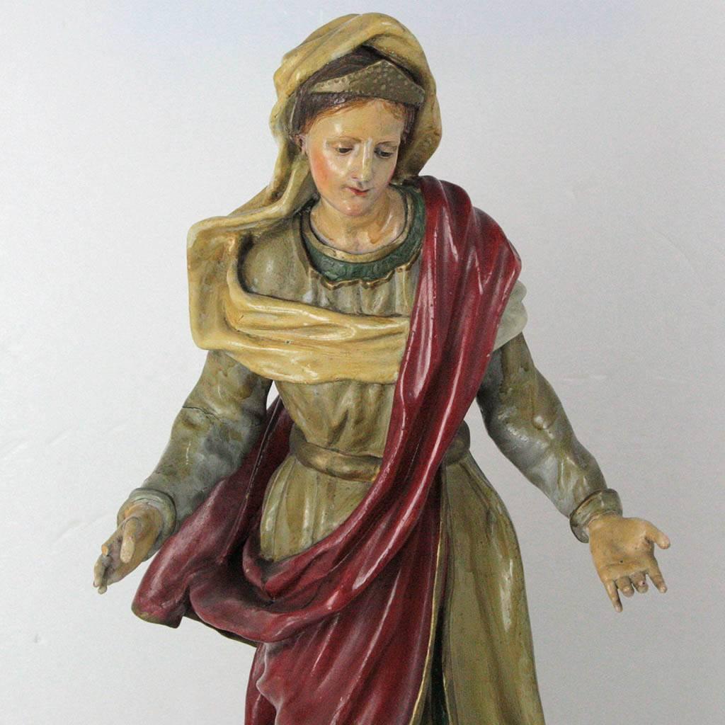 18th century old wooden Saint statue on a gilded base.
Original statue all in carved wood, with papier mâché mantle.
Original the gilded base.
Early 1800s, 19th century
Italy
Measures: Height 70 cm
Base 25 x 25 cm.