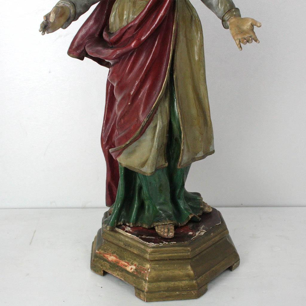 Hand-Carved  18th Century Old Wooden Saint Statue on a Gilded Base