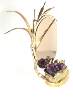 Rare Jacques Duval-Brasseur Bronze and Agate Mirror Signed, 1970s, Italy
